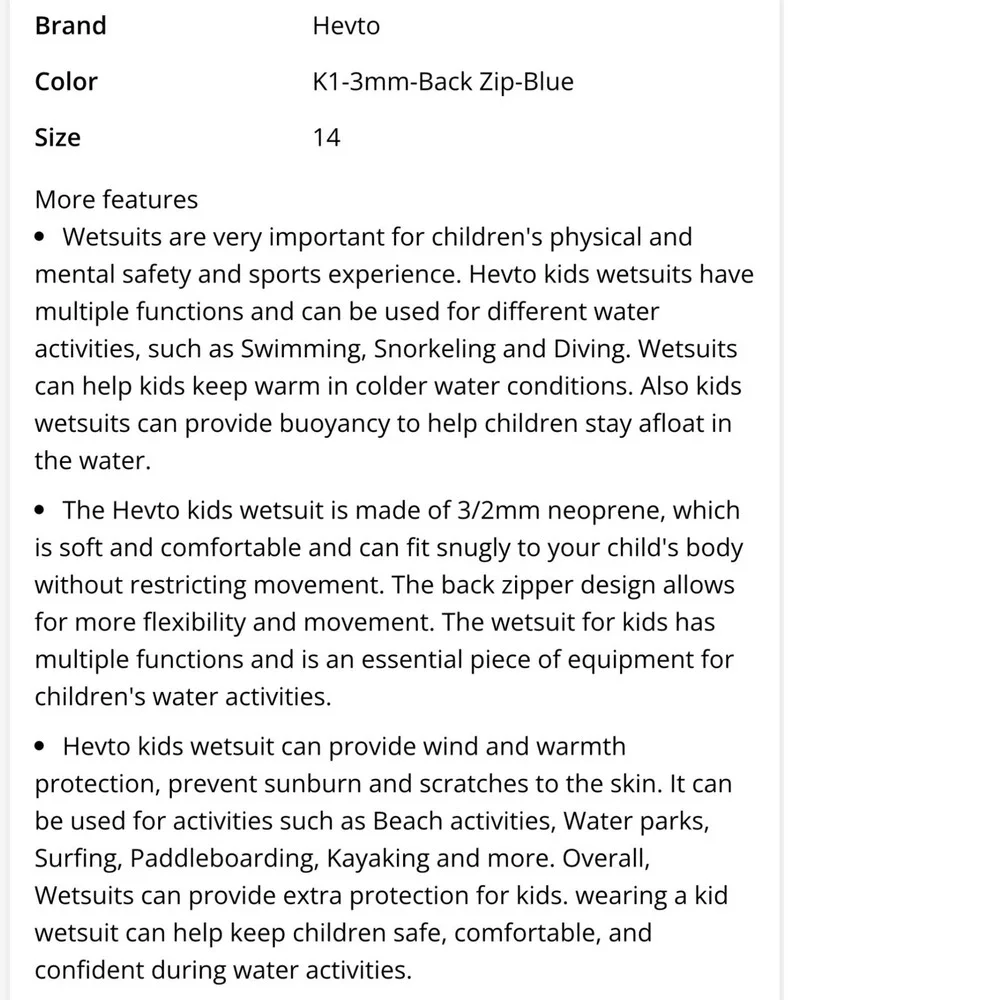 Hevto Kids 3/2mm Neoprene Full Wetsuit Black Cyan Blue Size 14 Thermal Swimsuit